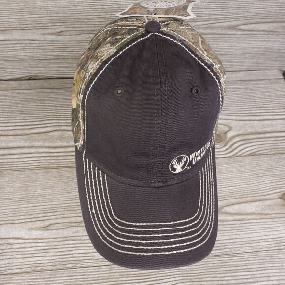 NWT WHITETAILS UNLIMITED GREY REAL TREE CAMO ADJUSTABLE BASEBALL HAT CAP NEW - Picture 3 of 10